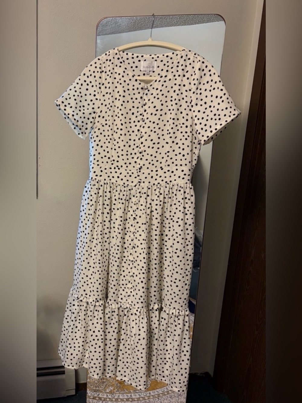 Dainty Jewells White Midi Dress with Black Polka Dots
